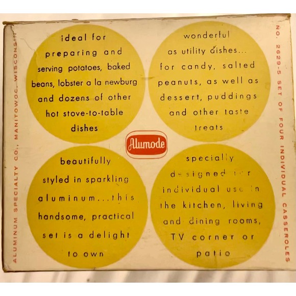 Vintage ALUMODE Aluminum 4 Individual Casseroles with lids, original box - Picture 5 of 7